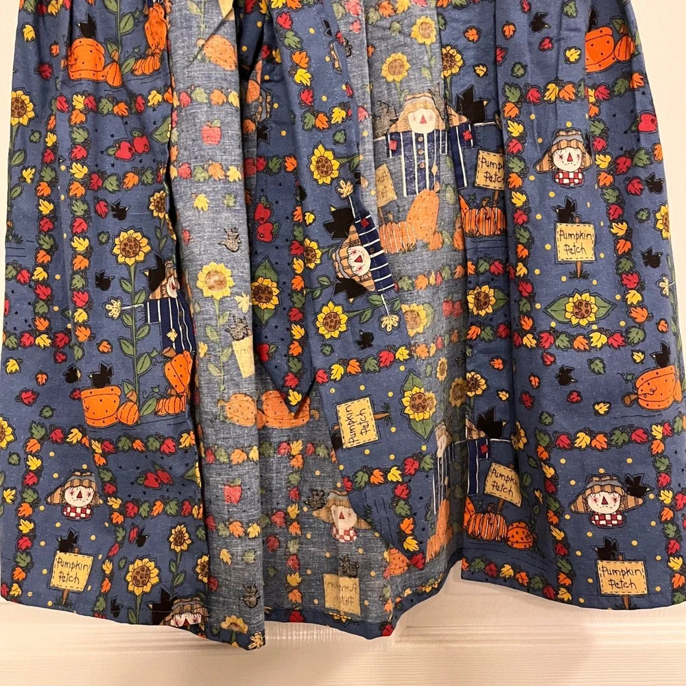 Handmade Fall Pumpkin Patch Scarecrow Half Apron Blue Orange Striped XS-L